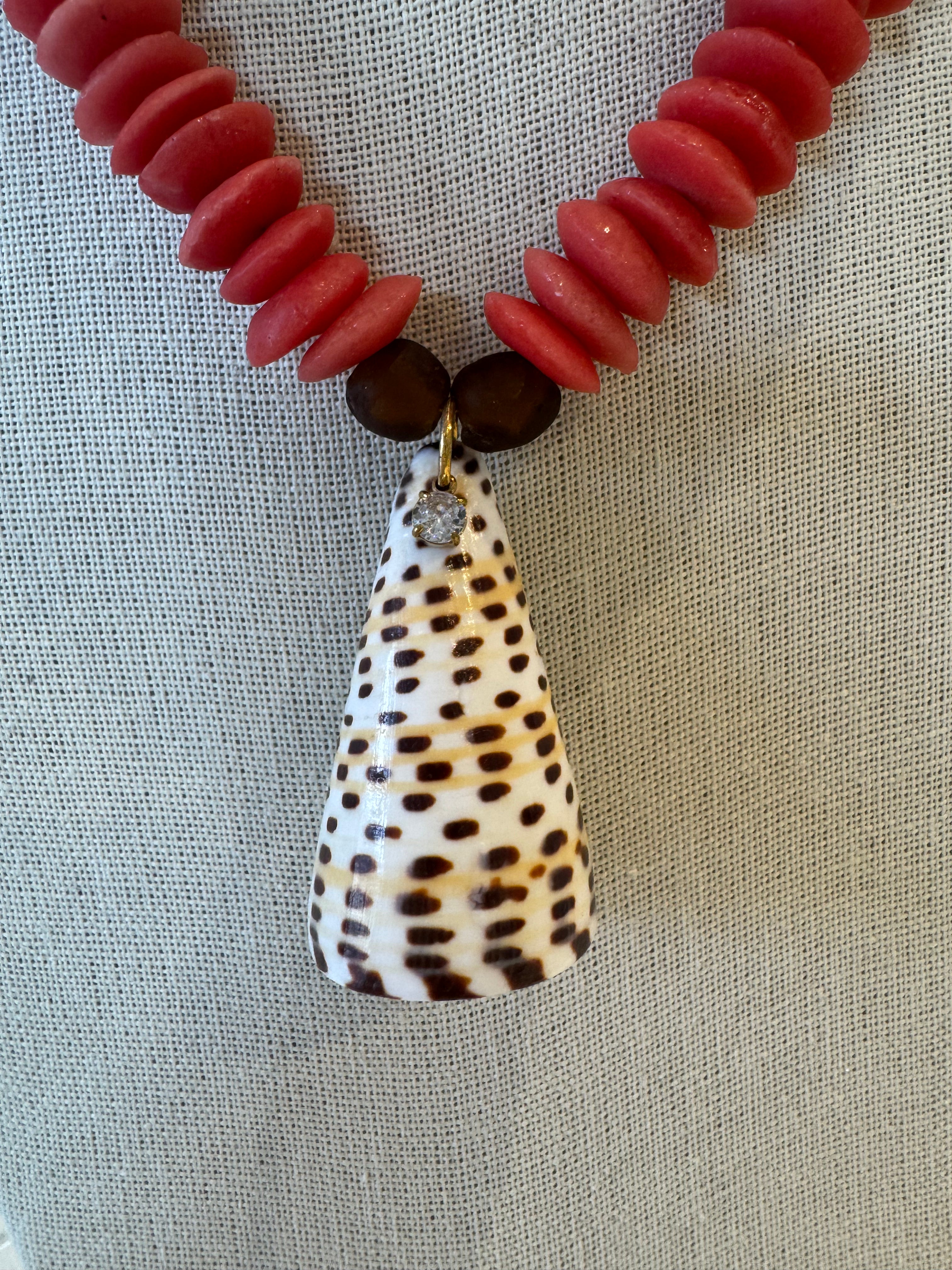 Red African Beads with Cone Shell