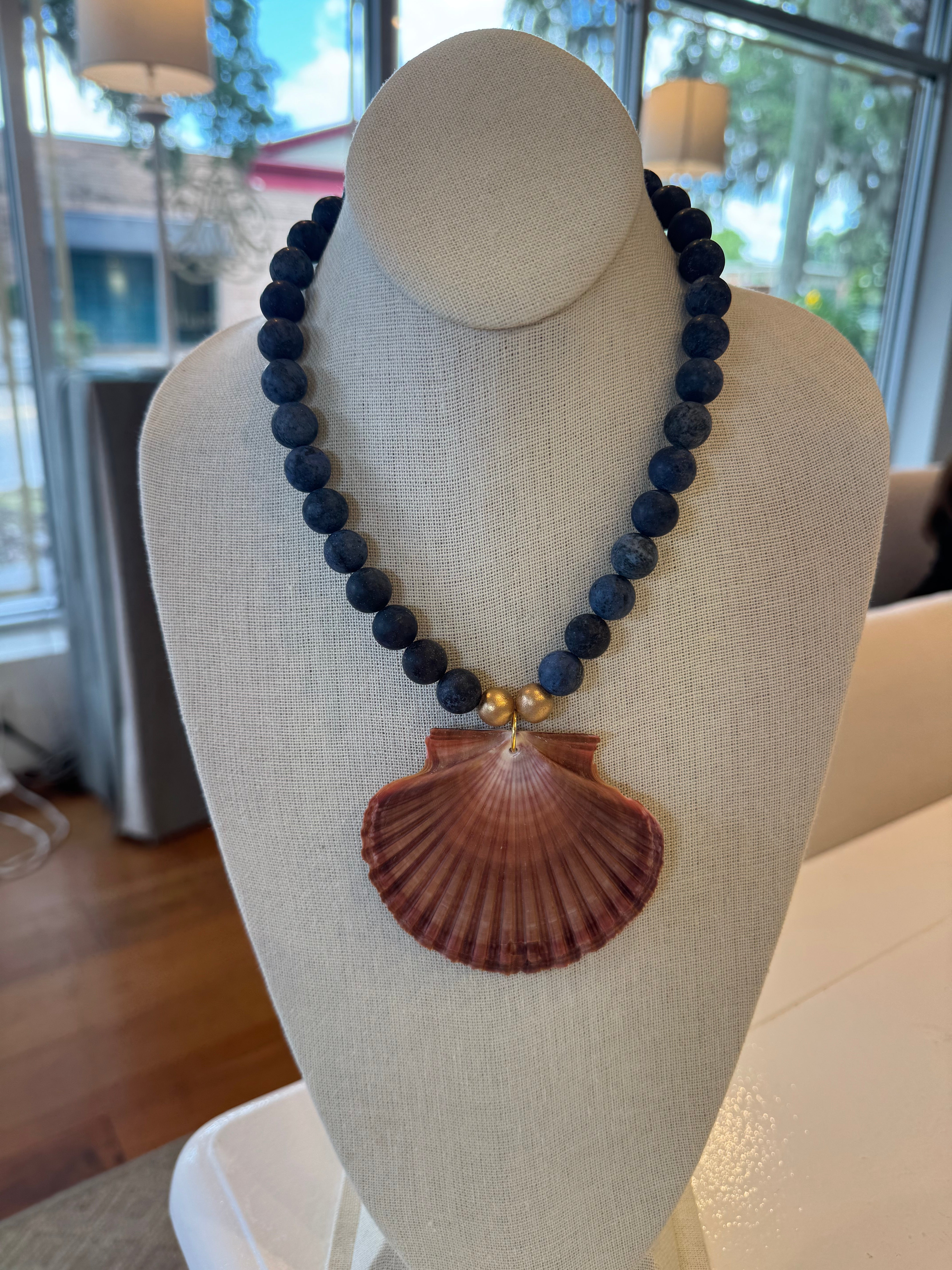 Big Blue Flat Shell Necklace