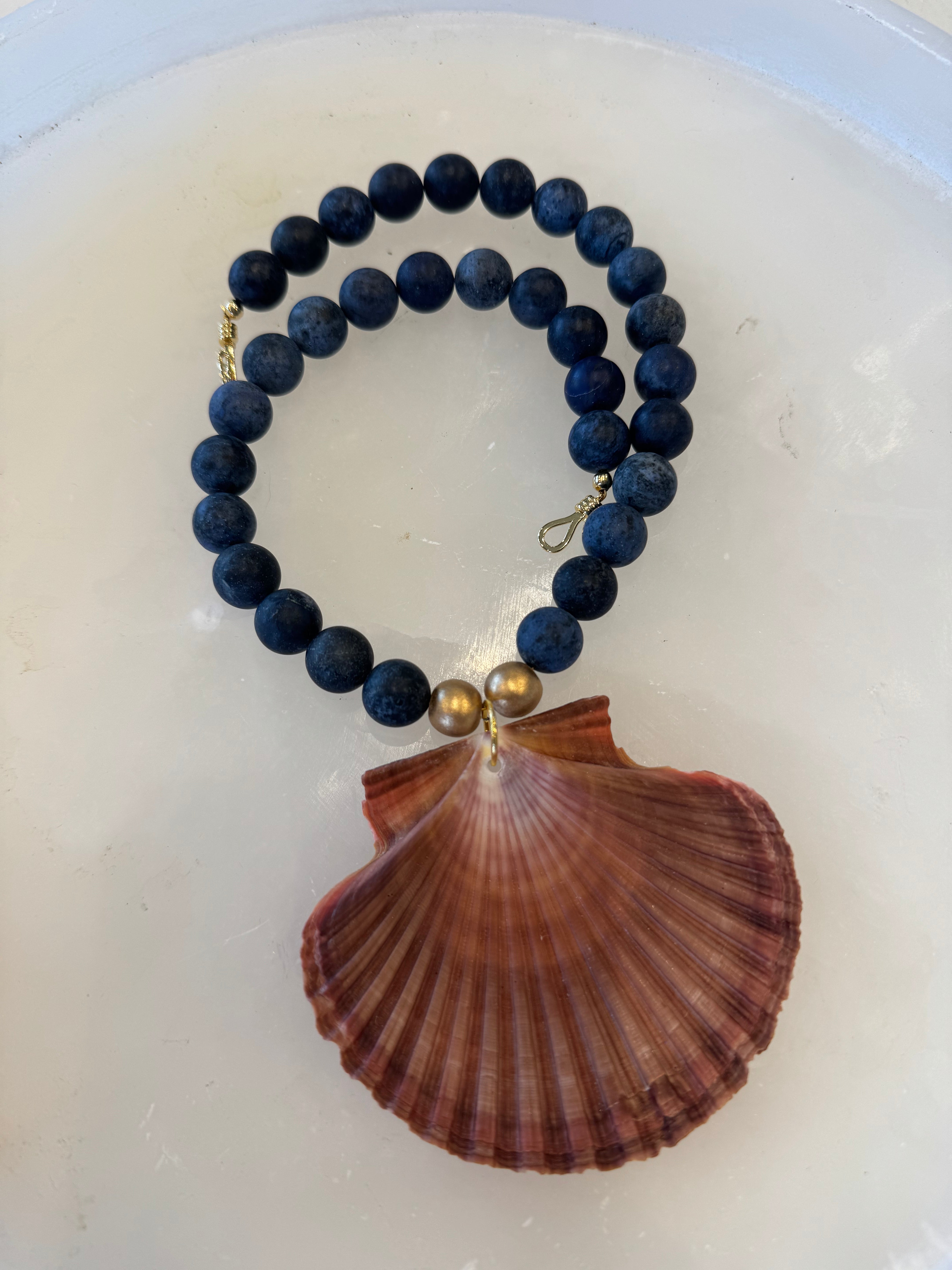 Big Blue Flat Shell Necklace