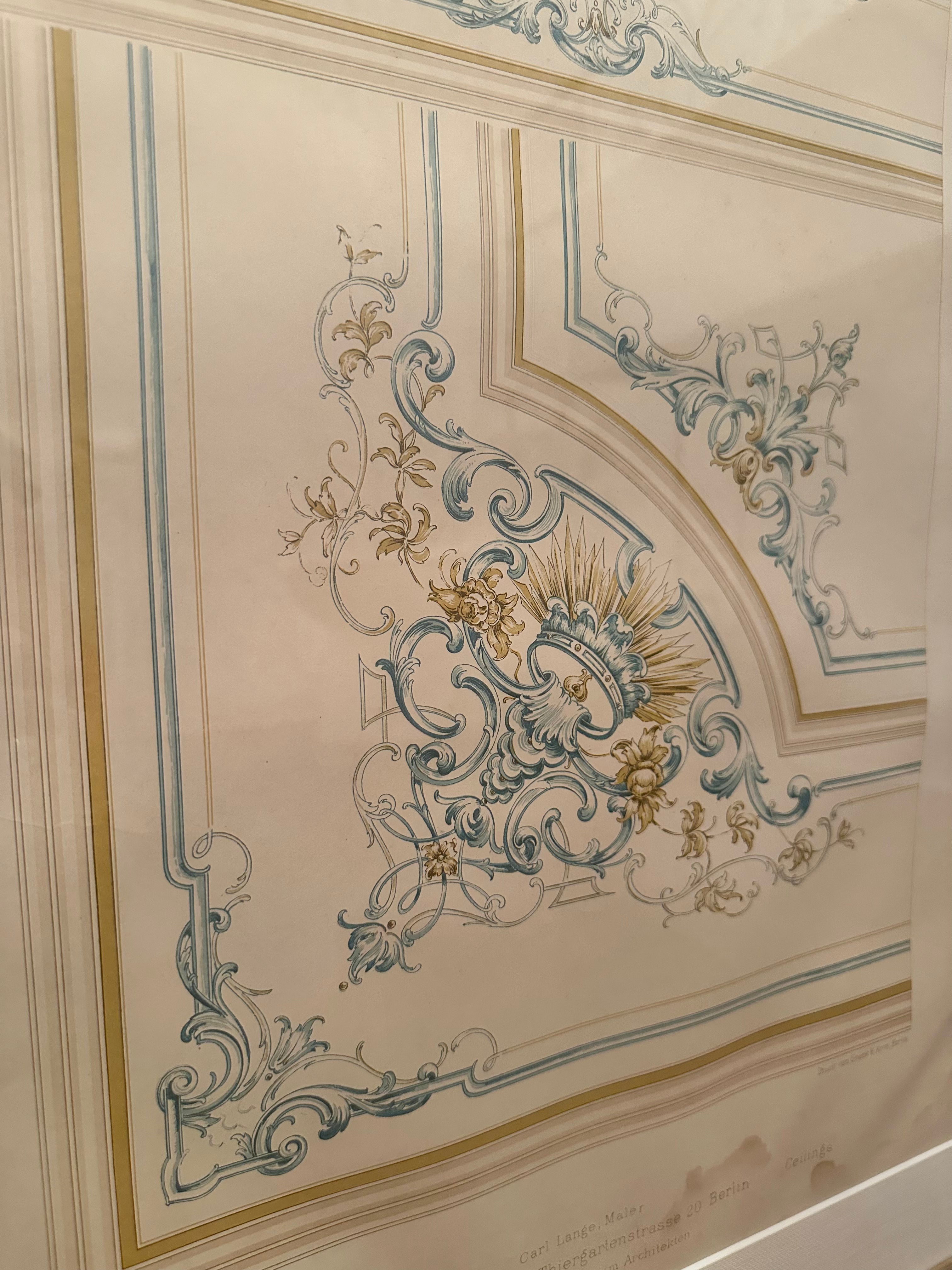 Antique Wasmuth's Chromolithographs: Thiergartenstrasse Ceilings Tafel 51