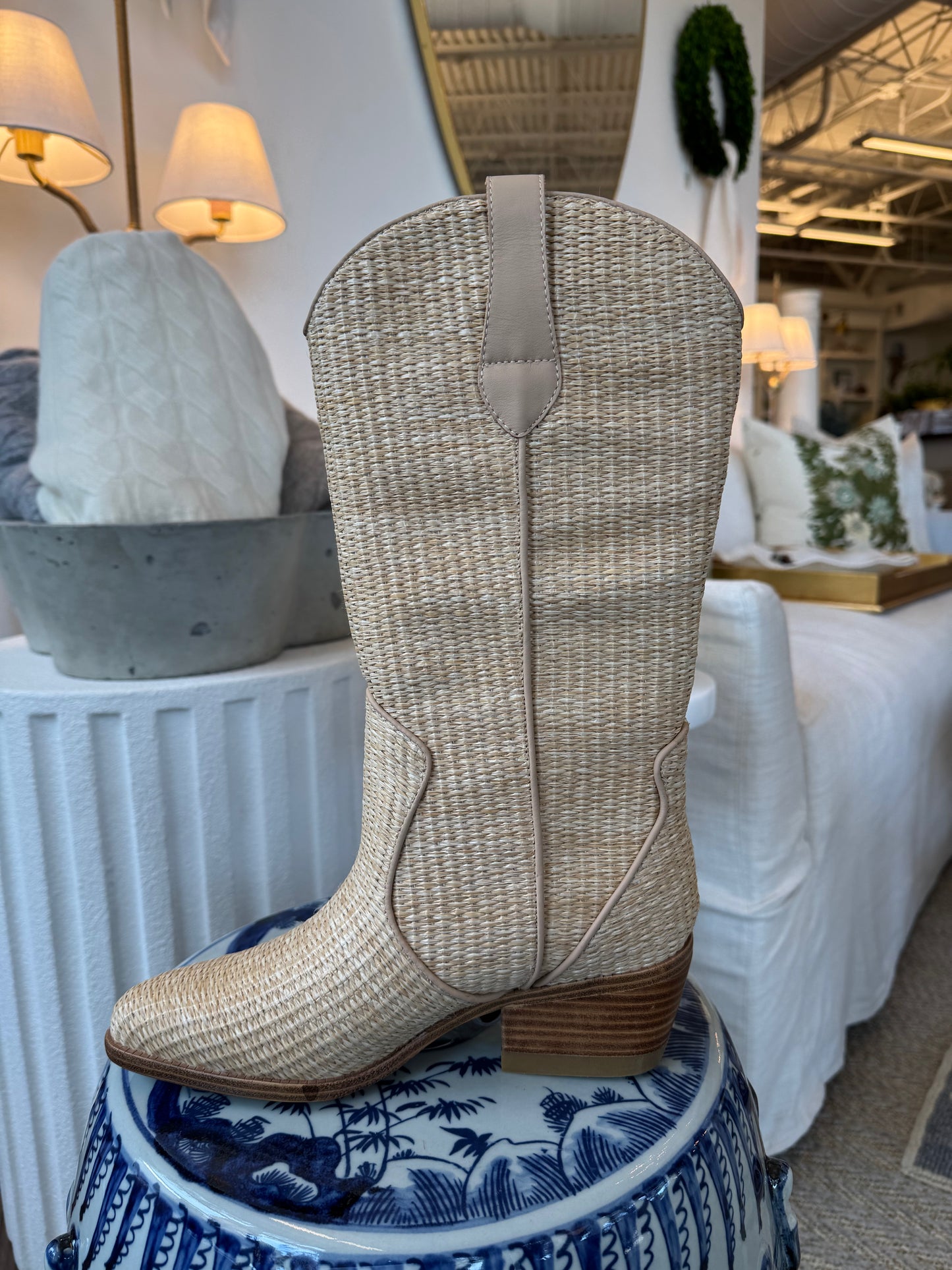 Jenah Leather Raffia Boots