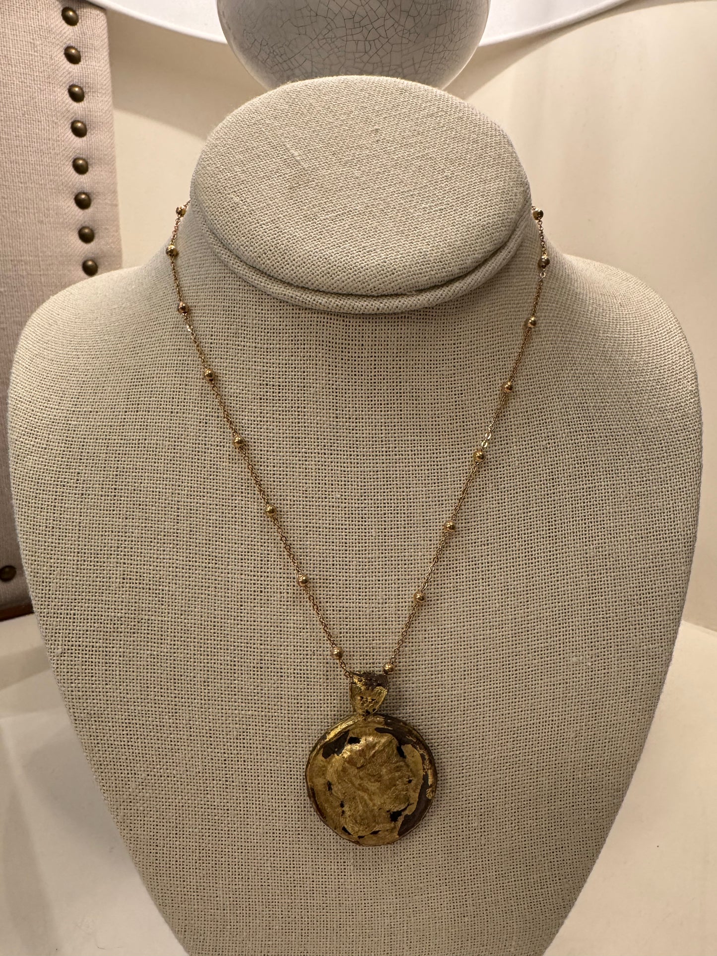 Beaded Chain with Greek Coin Pendant