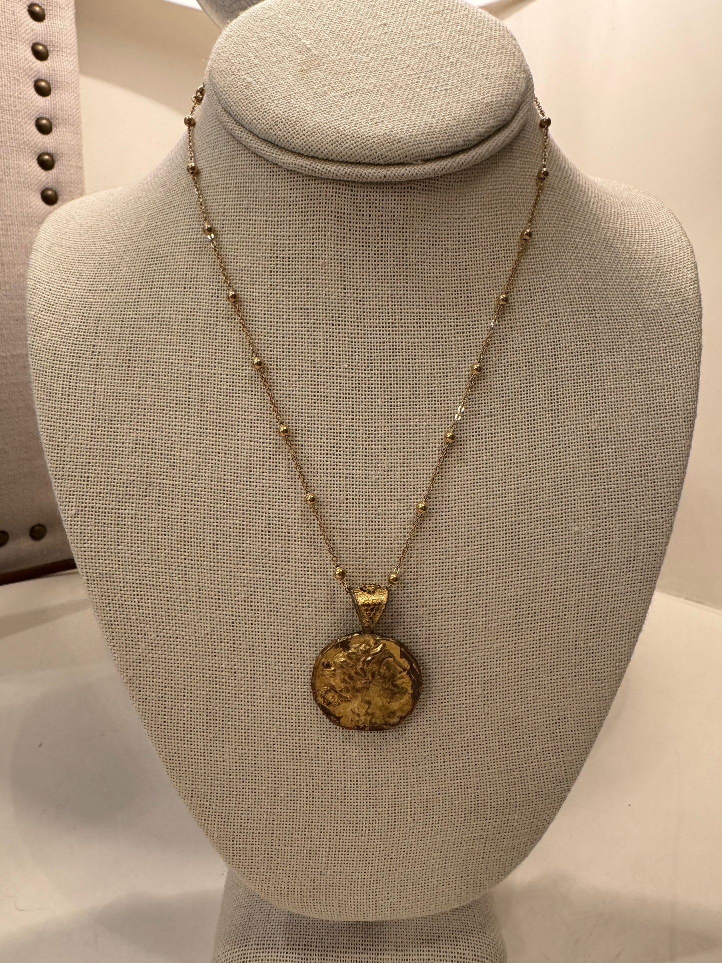 Beaded Chain with Greek Coin Pendant