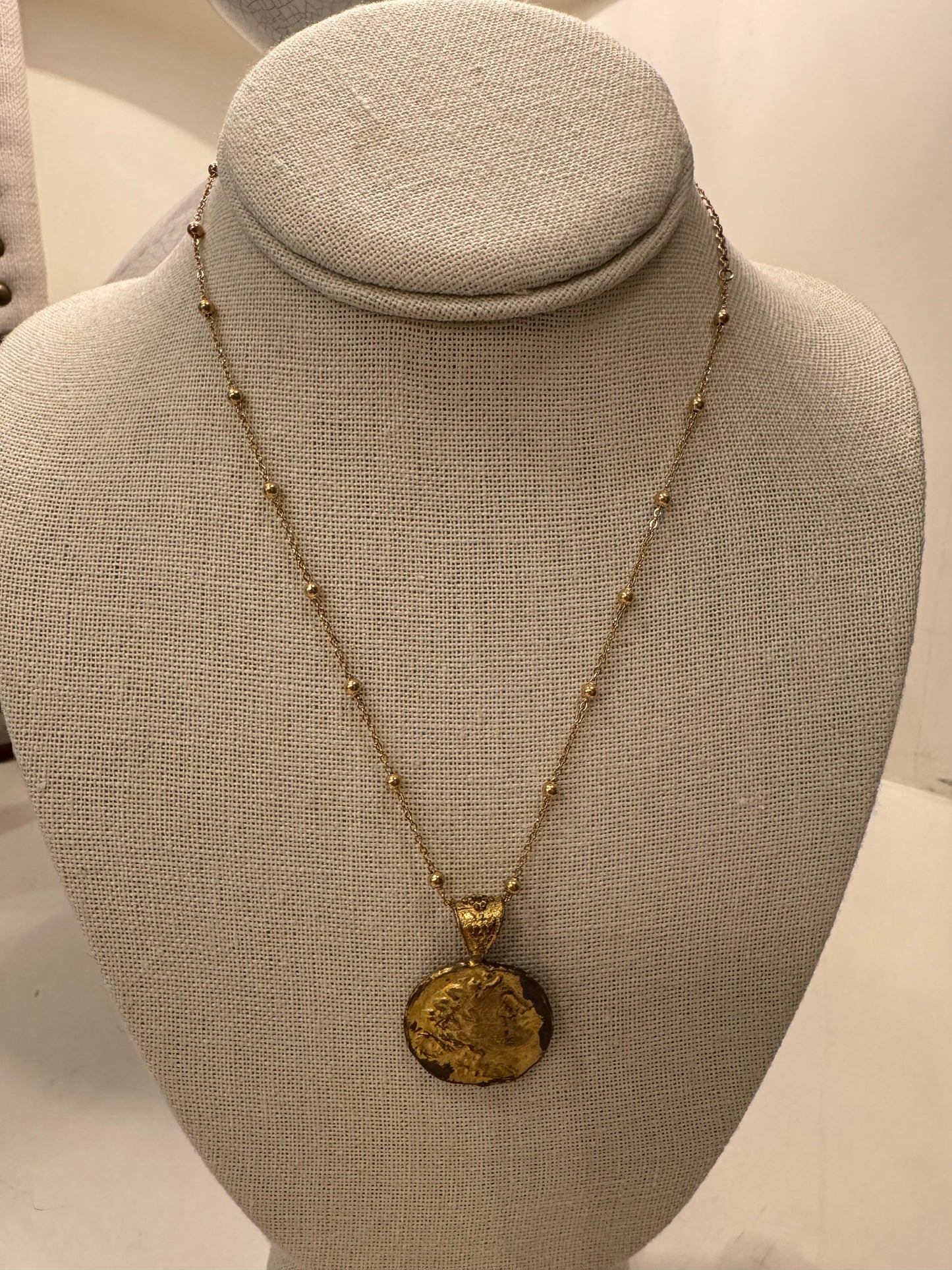 Beaded Chain with Greek Coin Pendant