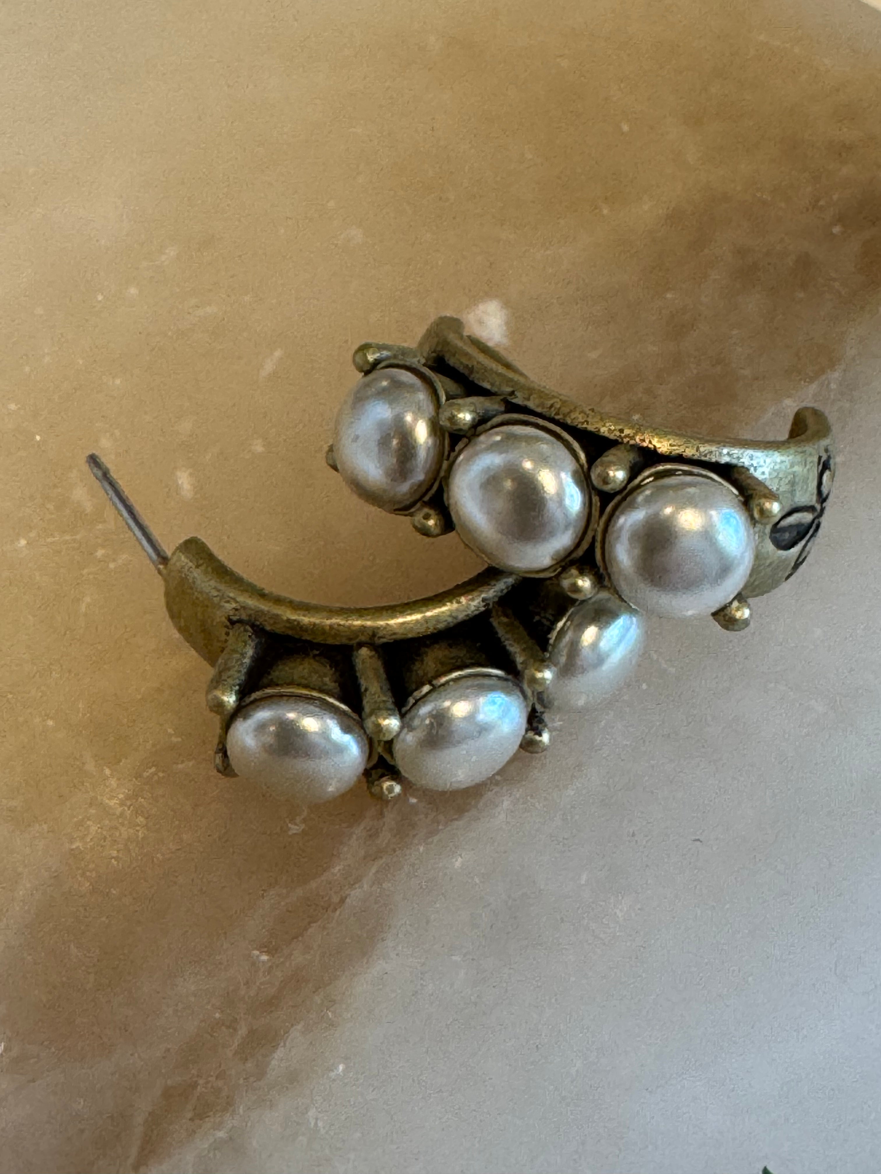 Brass Huggie with Pearl