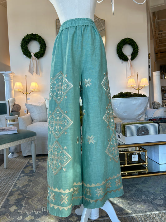 Embroidered Linen Pants