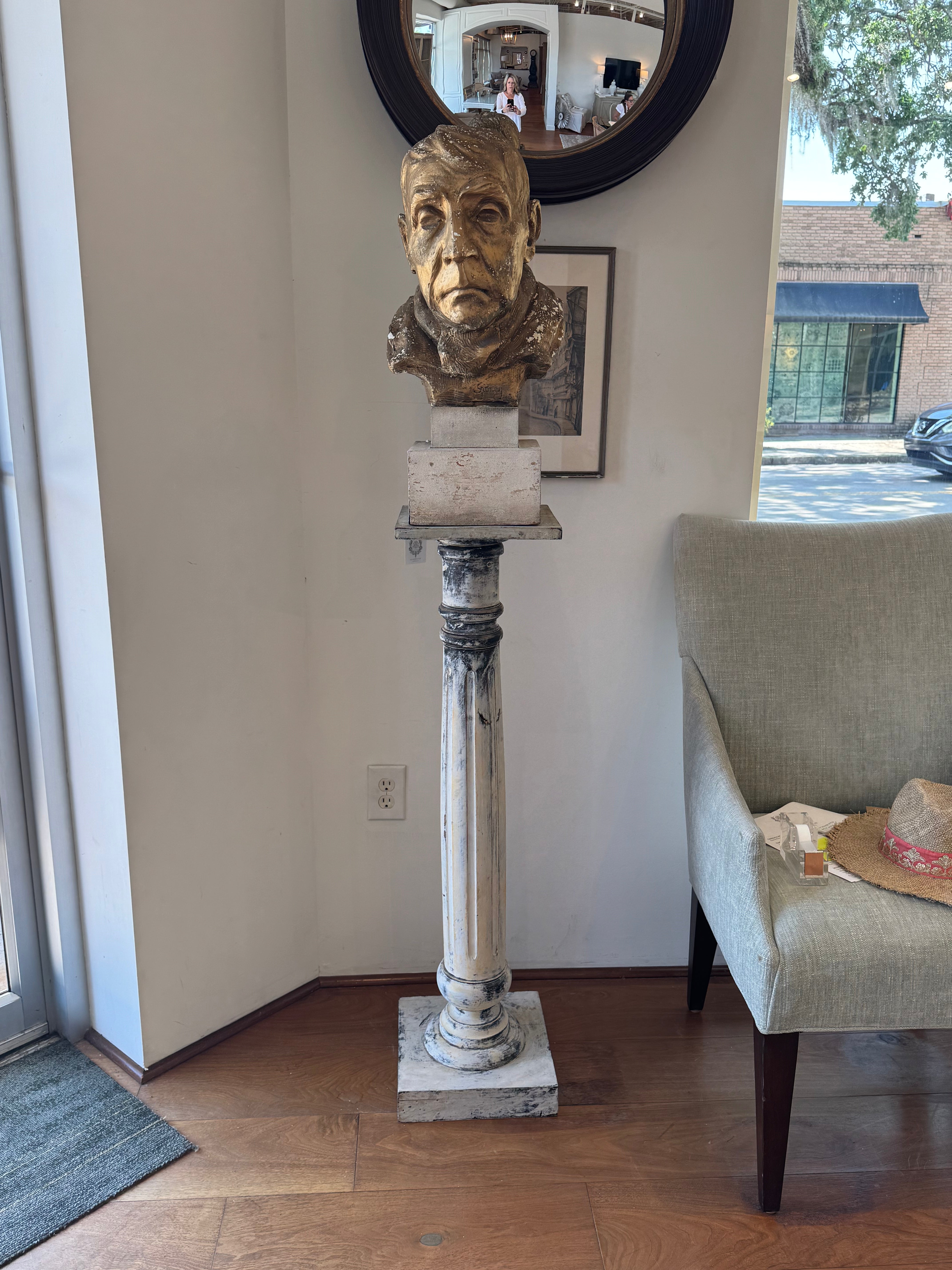 Wood White Patinated Pedestal