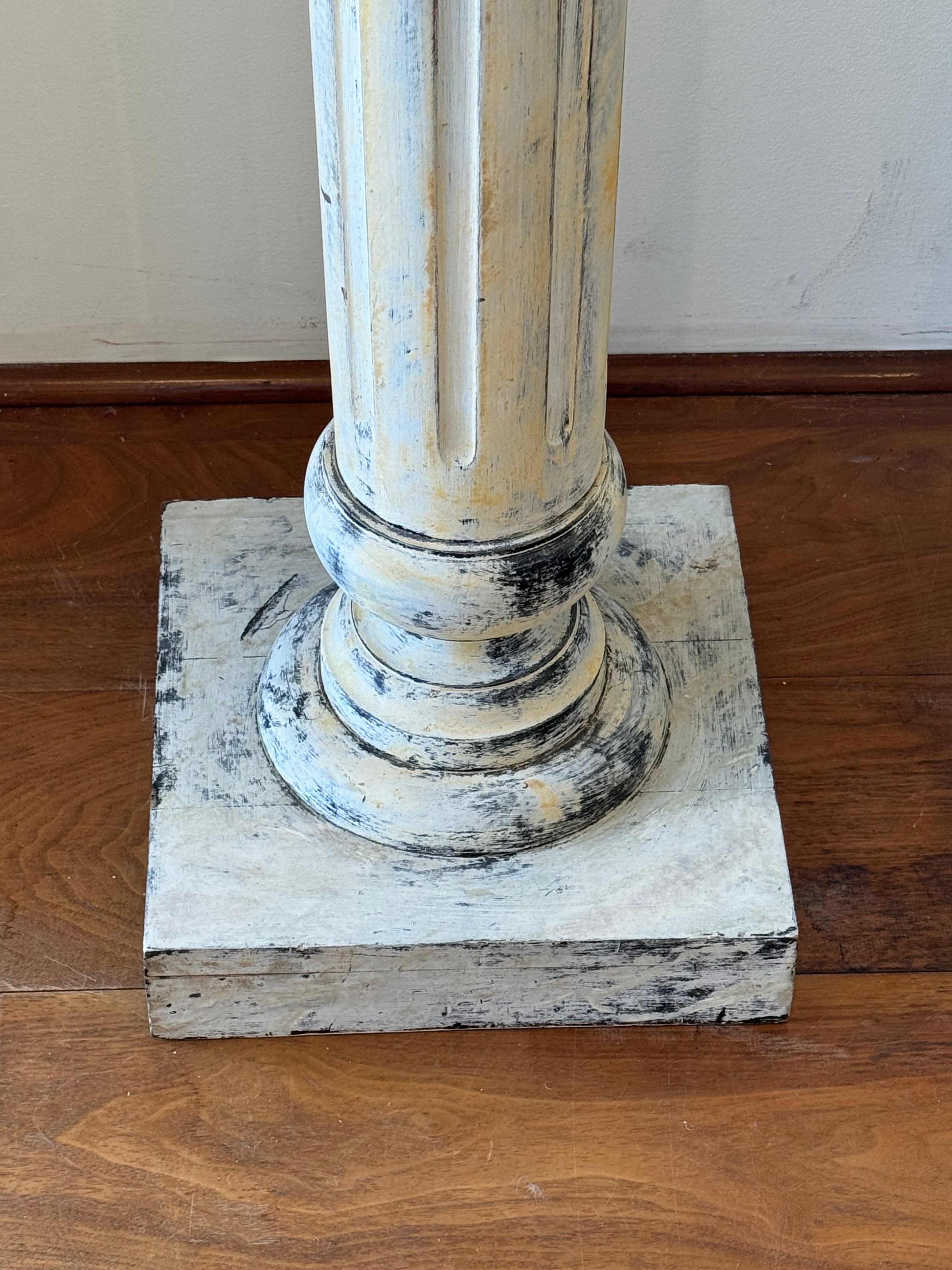Wood White Patinated Pedestal