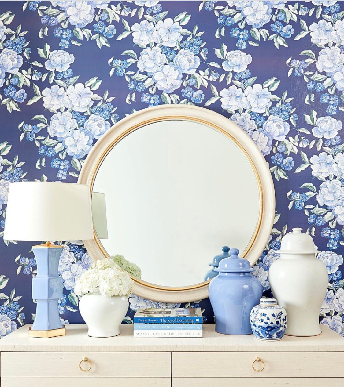 White & Gold Round Mirror