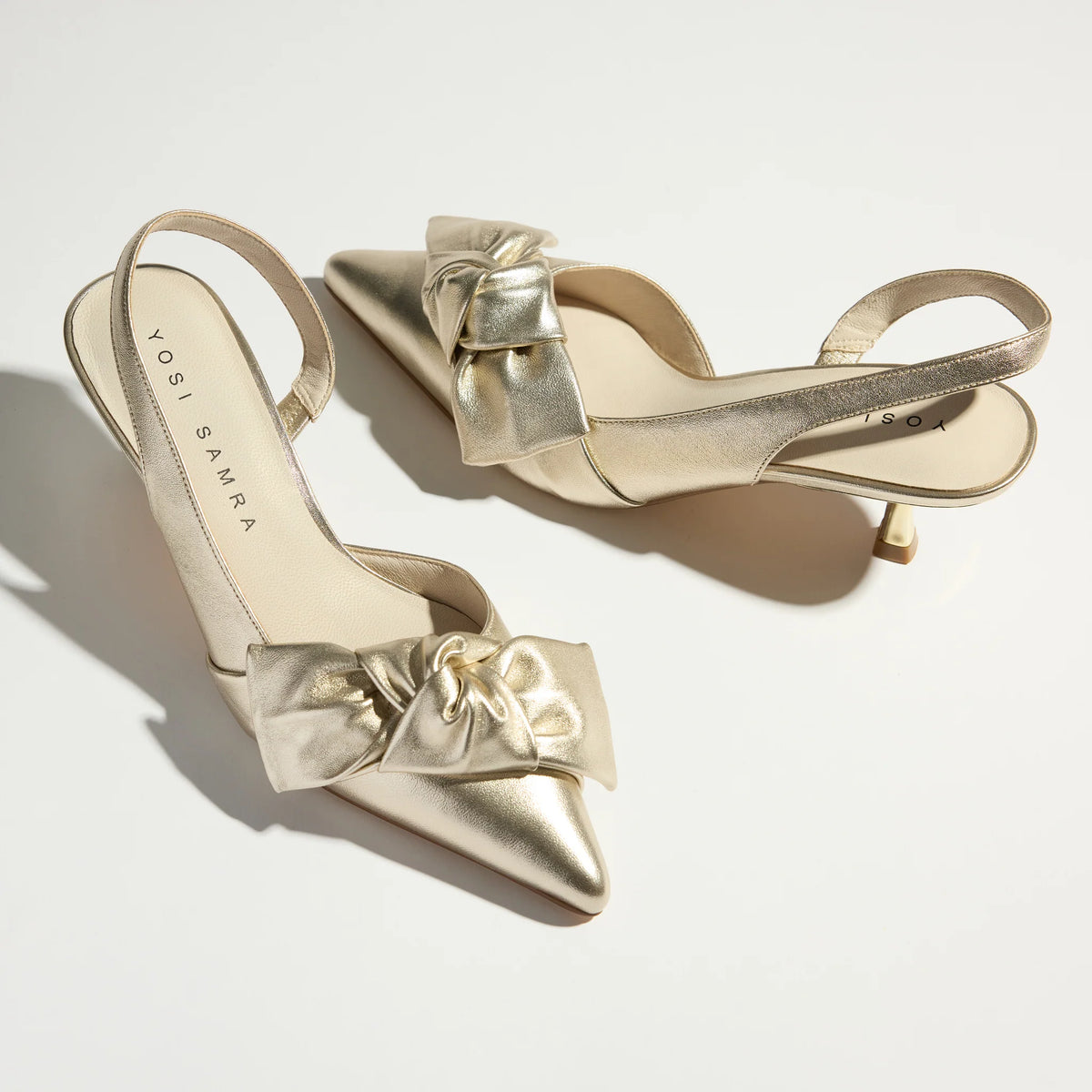 Kaleigh Bow Heel in Gold Leather