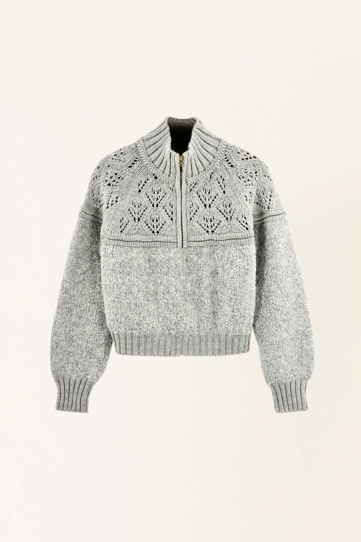 Klosters Pointelle Knit Half Zip in Feather