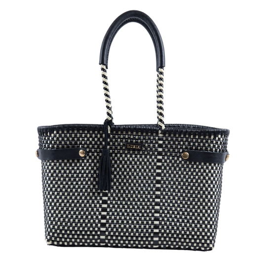 Luzia Woven Medium Tote Black Checkers