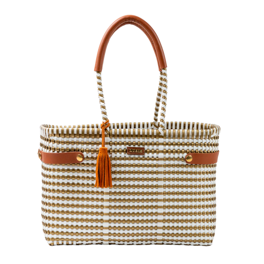 Luzia Woven Medium Tote Lines with Gold
