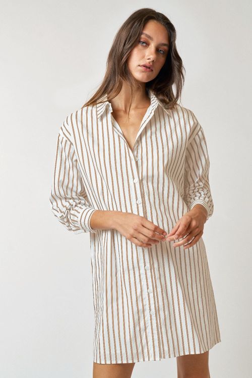 Taupe Stripe Shirt Dress