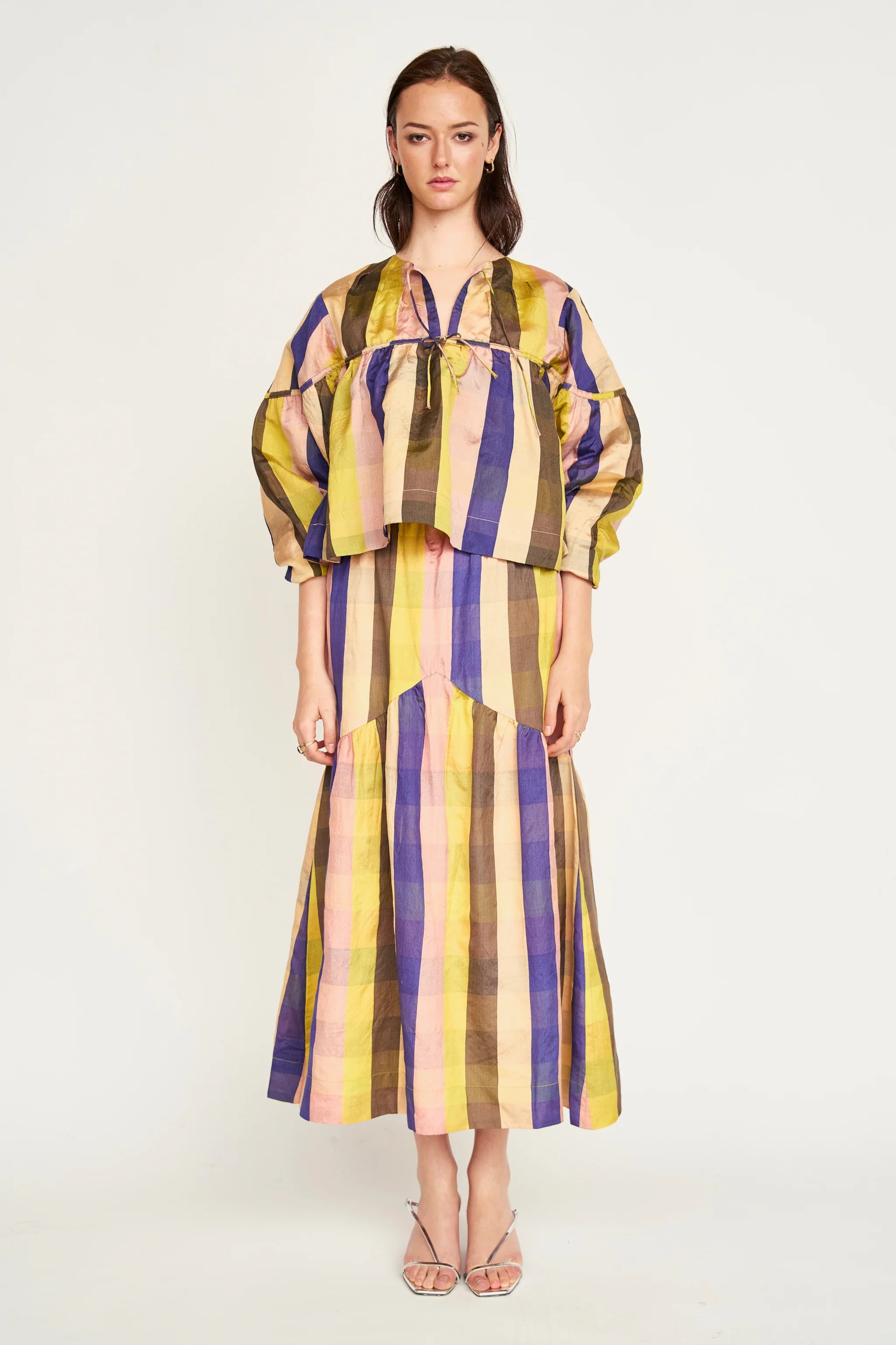 Silvertone Blouse in Citron Plaid