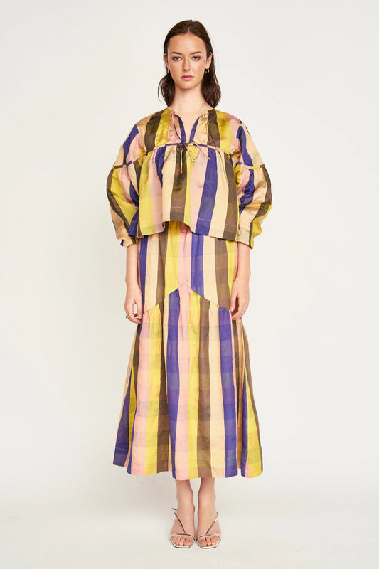 Silvertone Blouse in Citron Plaid