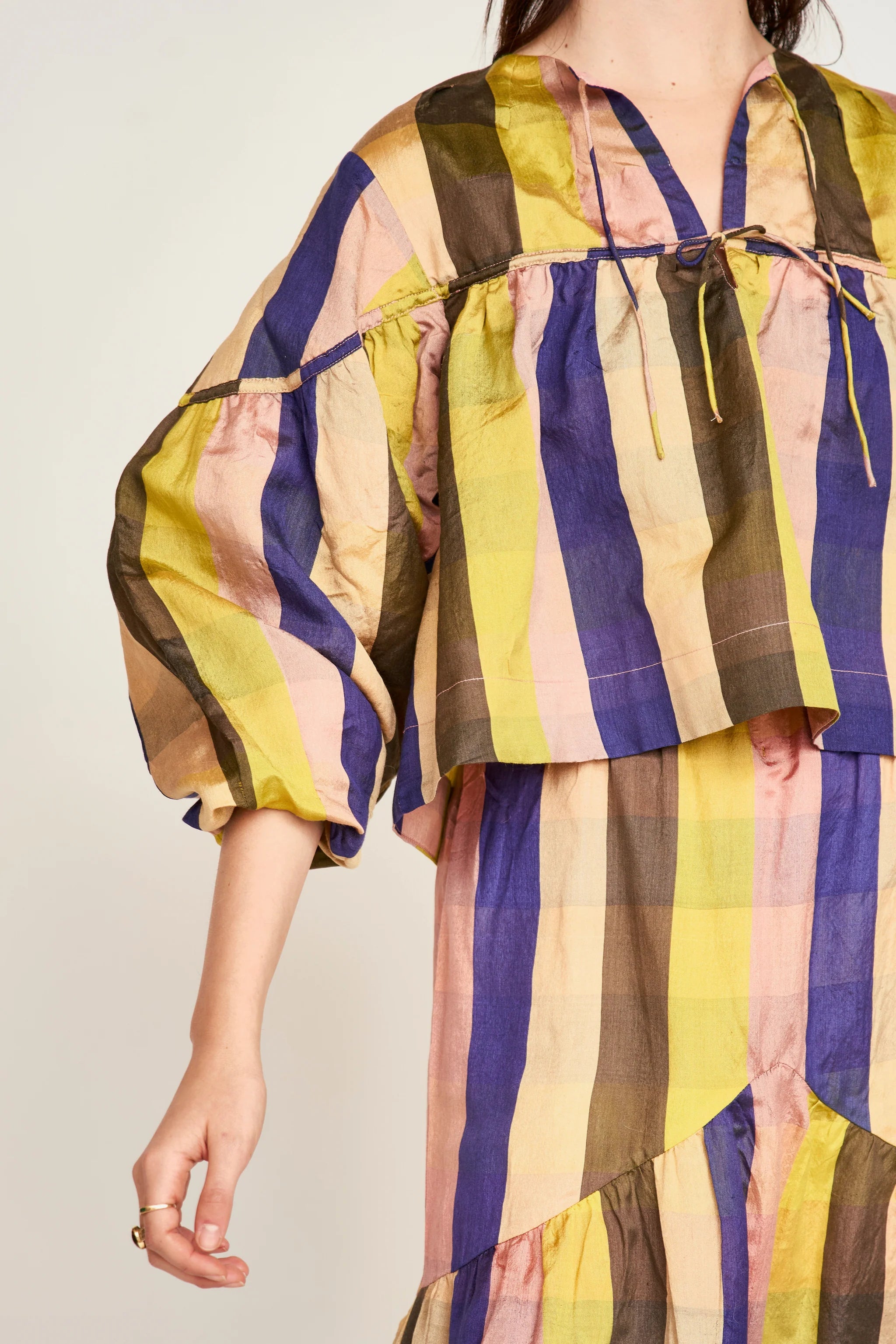 Silvertone Blouse in Citron Plaid