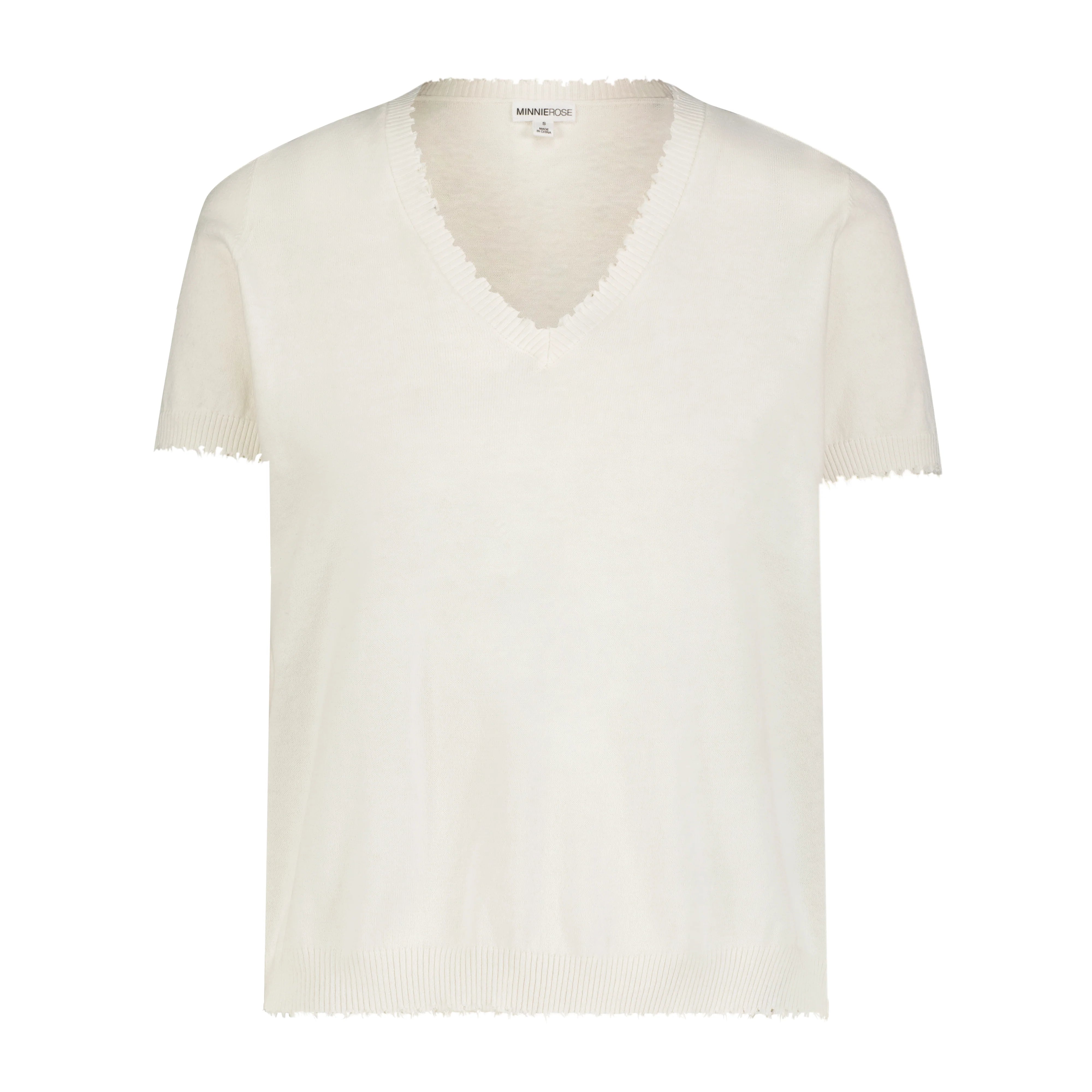 Cotton Cashmere Frayed V-Neck Tee