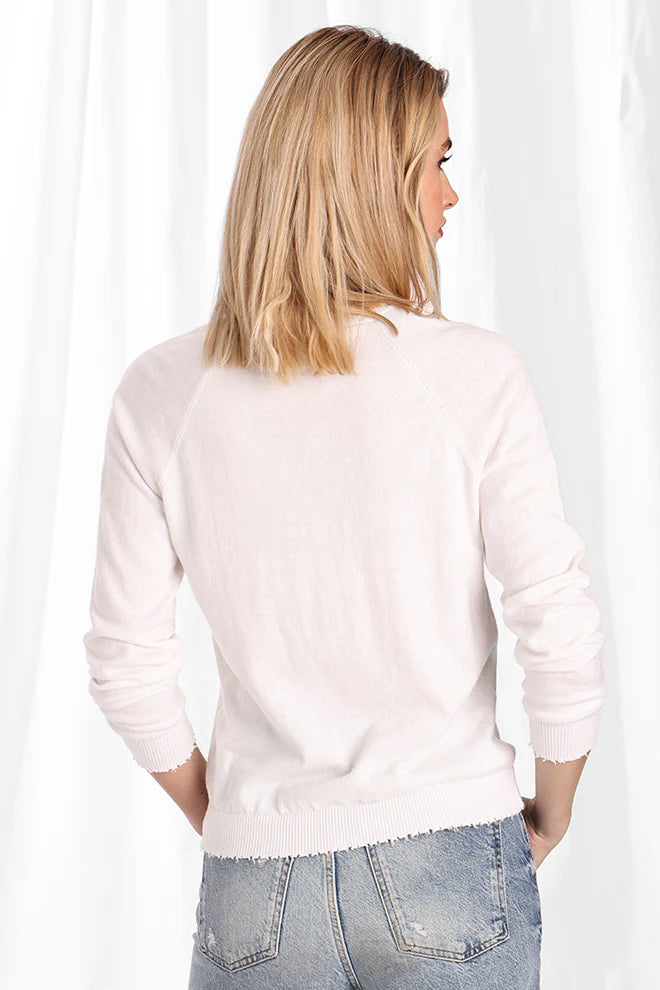 Cotton Cashmere Frayed V-Neck Long Sleeve