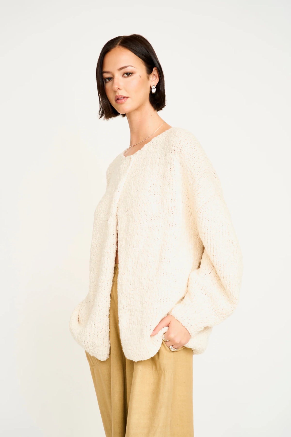 Cusco Open Cardigan in Cream Flame