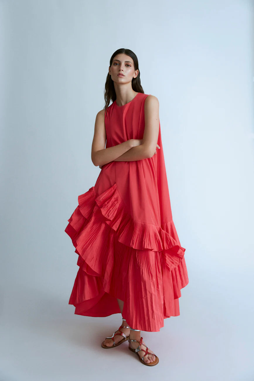 Dress with Asymmetric Pleated Ruffle