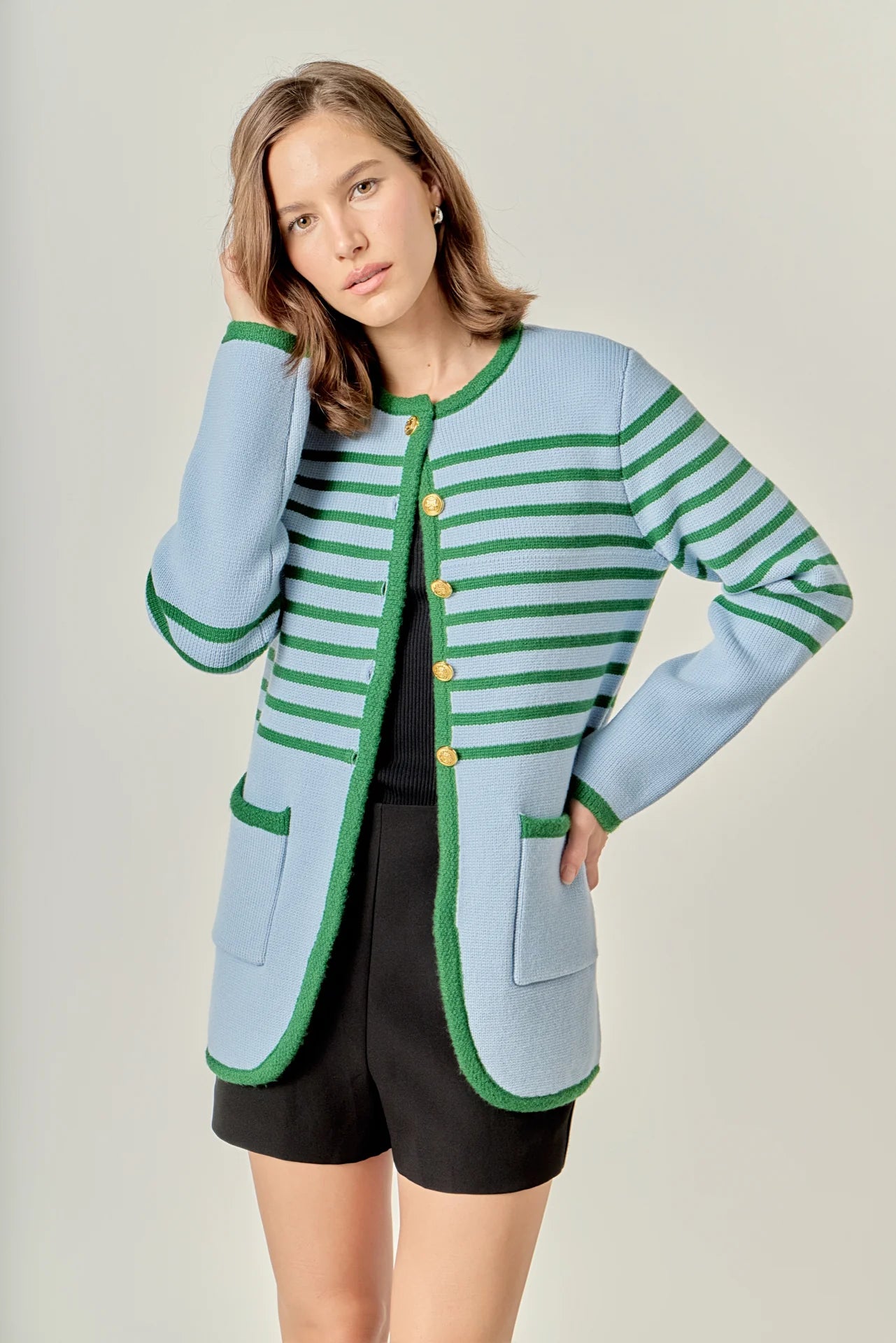 Knit Striped Sweater Cardigan
