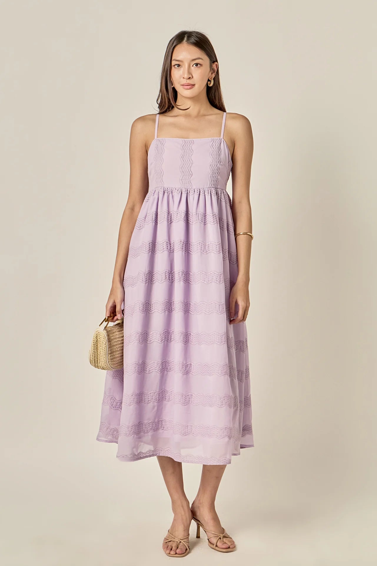 Embroidered Chiffon Sleeveless Midi Dress