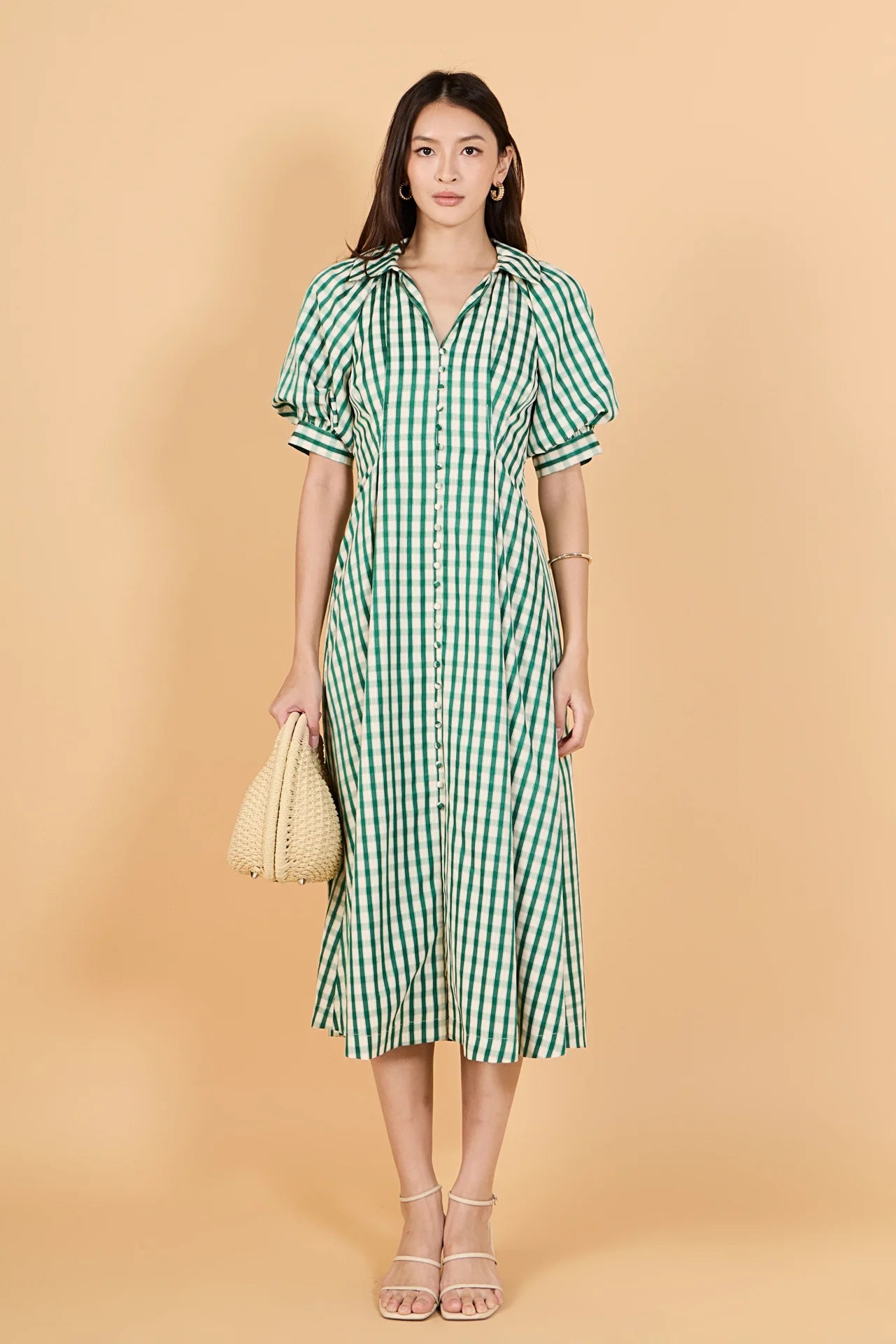 Gingham Check Midi Dress
