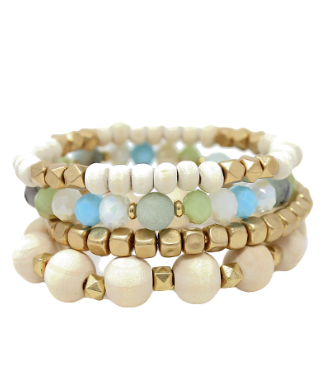 4 Strand Wood and Stone Bead Bracelet Set