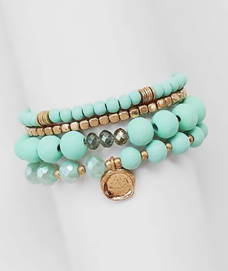 4 Strand Teal and Gold Accent Bracelet