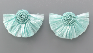 Teal Raffia Fan Earrings