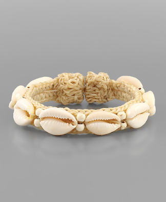 Shell & Double Bead Rattan Cuff