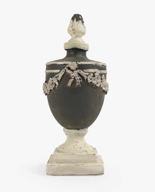 Distressed White and Grey Resin Urn