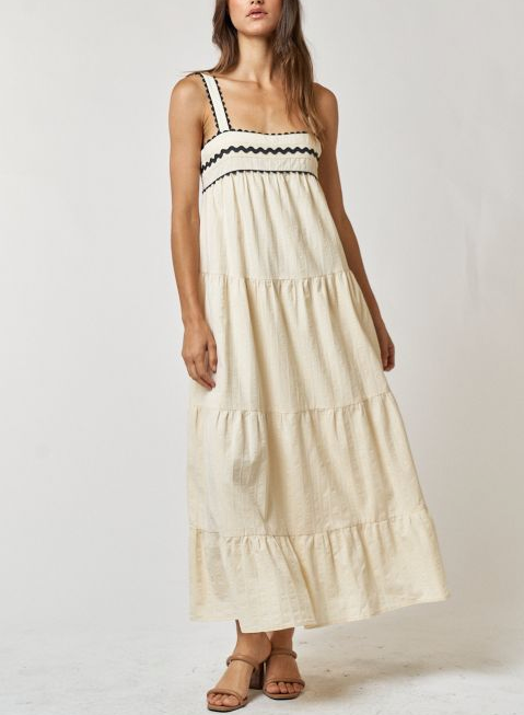 Cream & Black Ric-Rac Maxi Dress