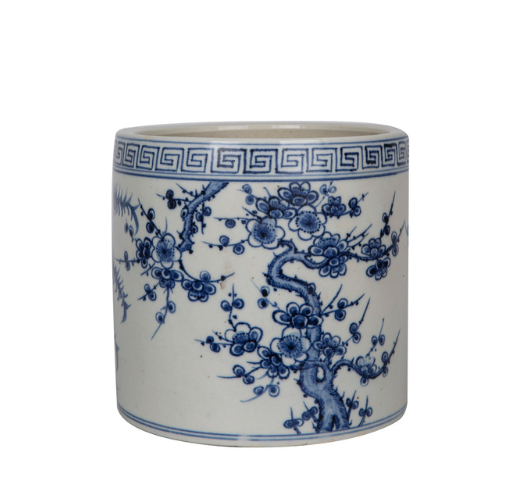 Blue And White Pine Tree Greek Key Cachepot