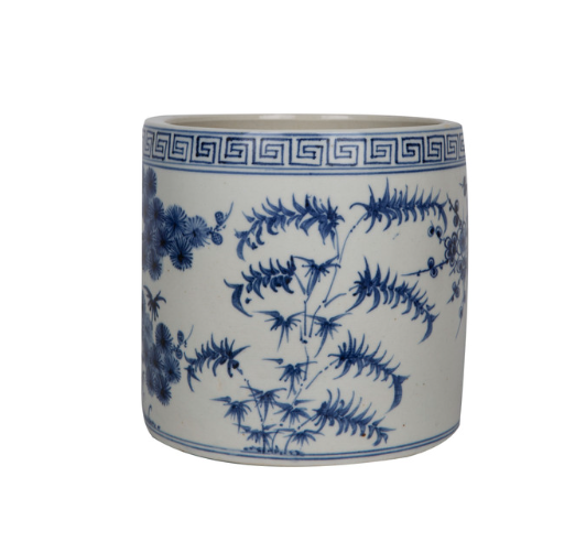 Blue And White Pine Tree Greek Key Cachepot