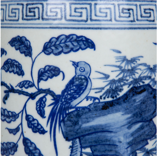 Blue And White Flower Bird Greek Key Cachepot