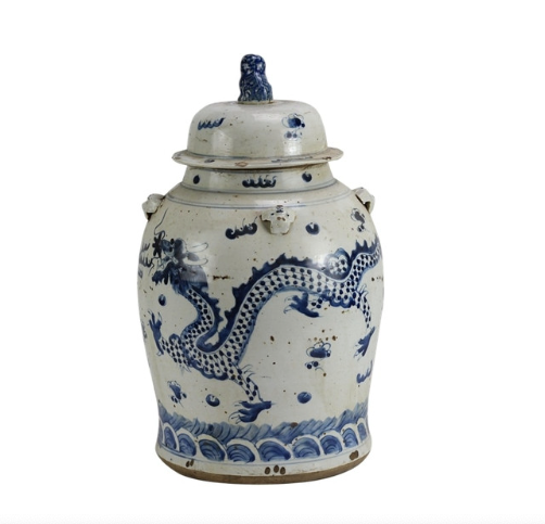 Vintage Temple Jar Dragon Motif