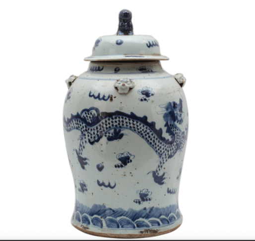 Vintage Temple Jar Dragon Motif