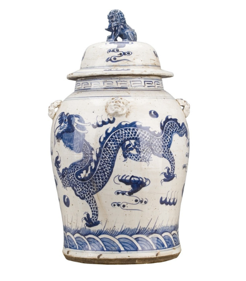 Vintage Temple Jar Dragon Motif