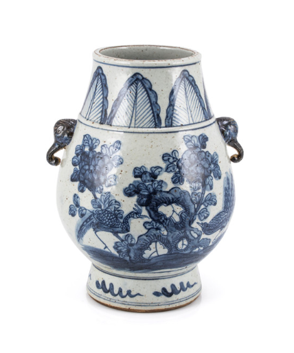 Blue and White Pheasant Flower Jar