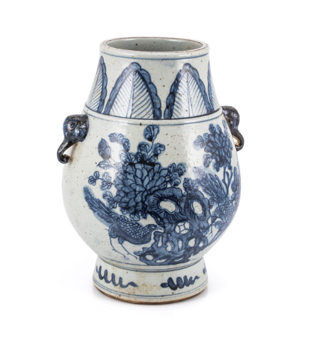 Blue and White Pheasant Flower Jar