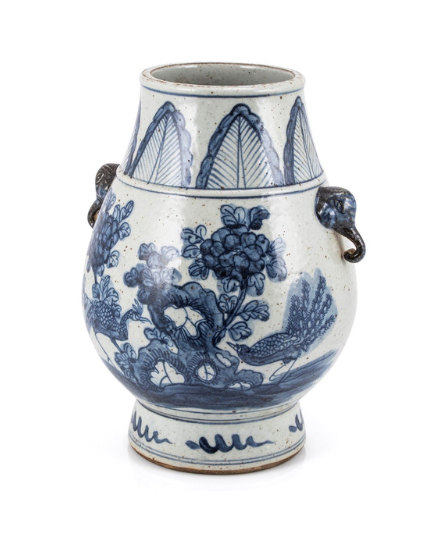 Blue and White Pheasant Flower Jar