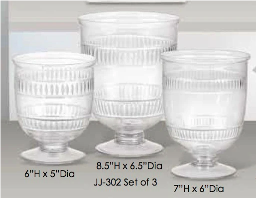 Etched Double Line Diamond Tiffany Cut Hurricane Vases-3 Sizes