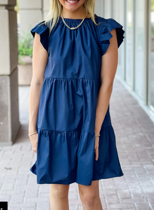 Flutter Sleeve Dress with Tie