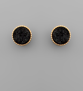 Black Druzy Round Stud Earring