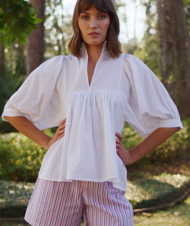 White Poplin High Neck Top