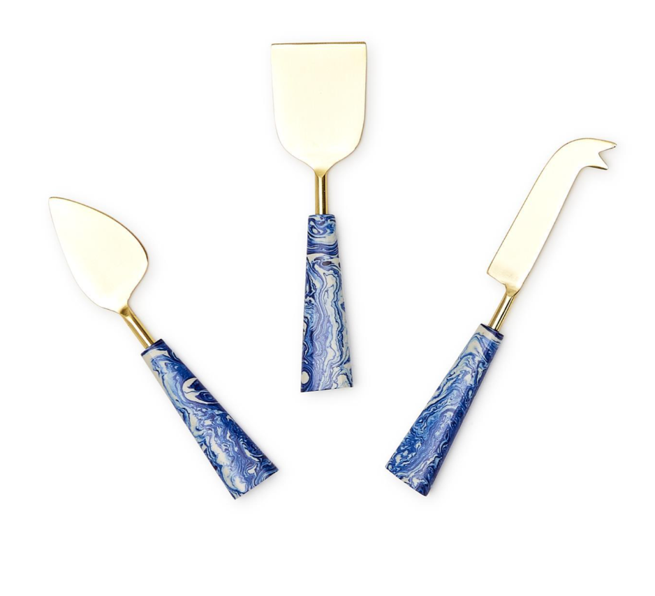 Set of 3 Cheese Knives in Blue Swirl