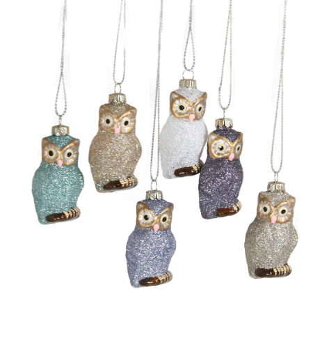 Frosted Tiny Owl Ornament- Set of 6