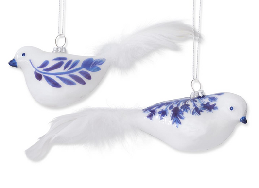 White and Blue Glass Bird Ornaments